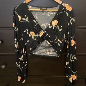 Audrey 3+1 Black Floral Crop Top (S)